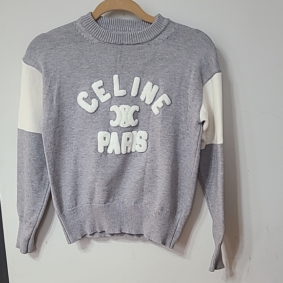 Celine Sweaters - Celine Gray and White Crew Neck Sweater